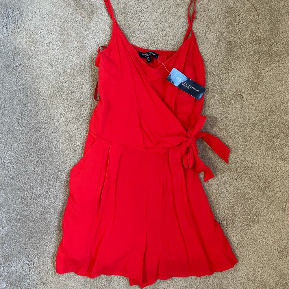 Wrap Romper | Faux Wrap Romper | One Clothing | Bright Red Summer Outfit